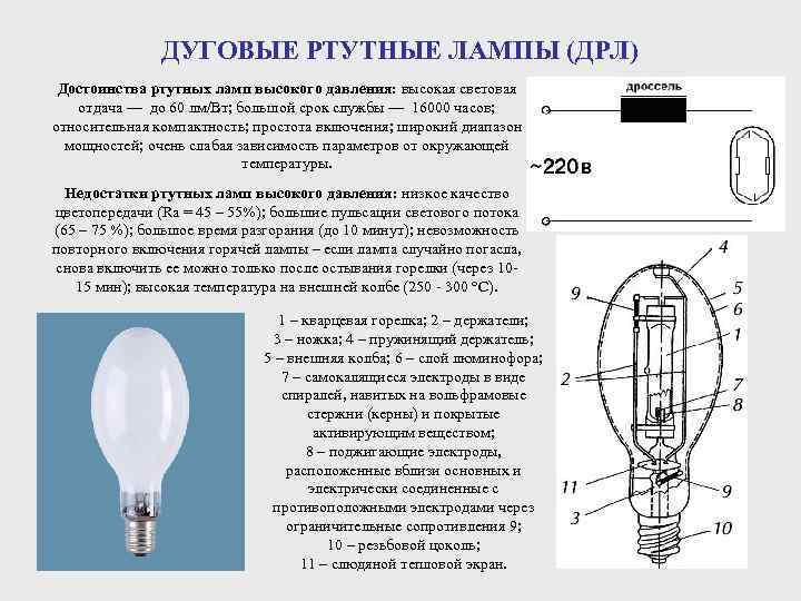 Светильники с лампой дрл, принцип работы, основные элементы конструкции