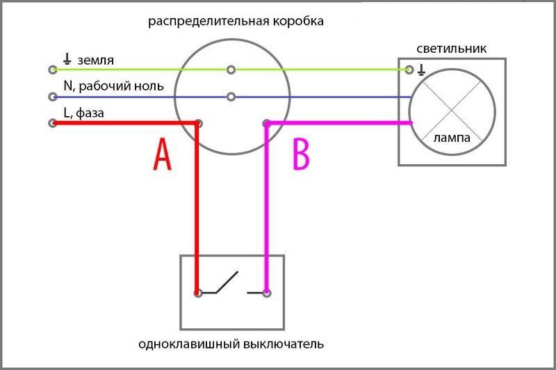 Схема подключения выключателя и розетки от одного провода